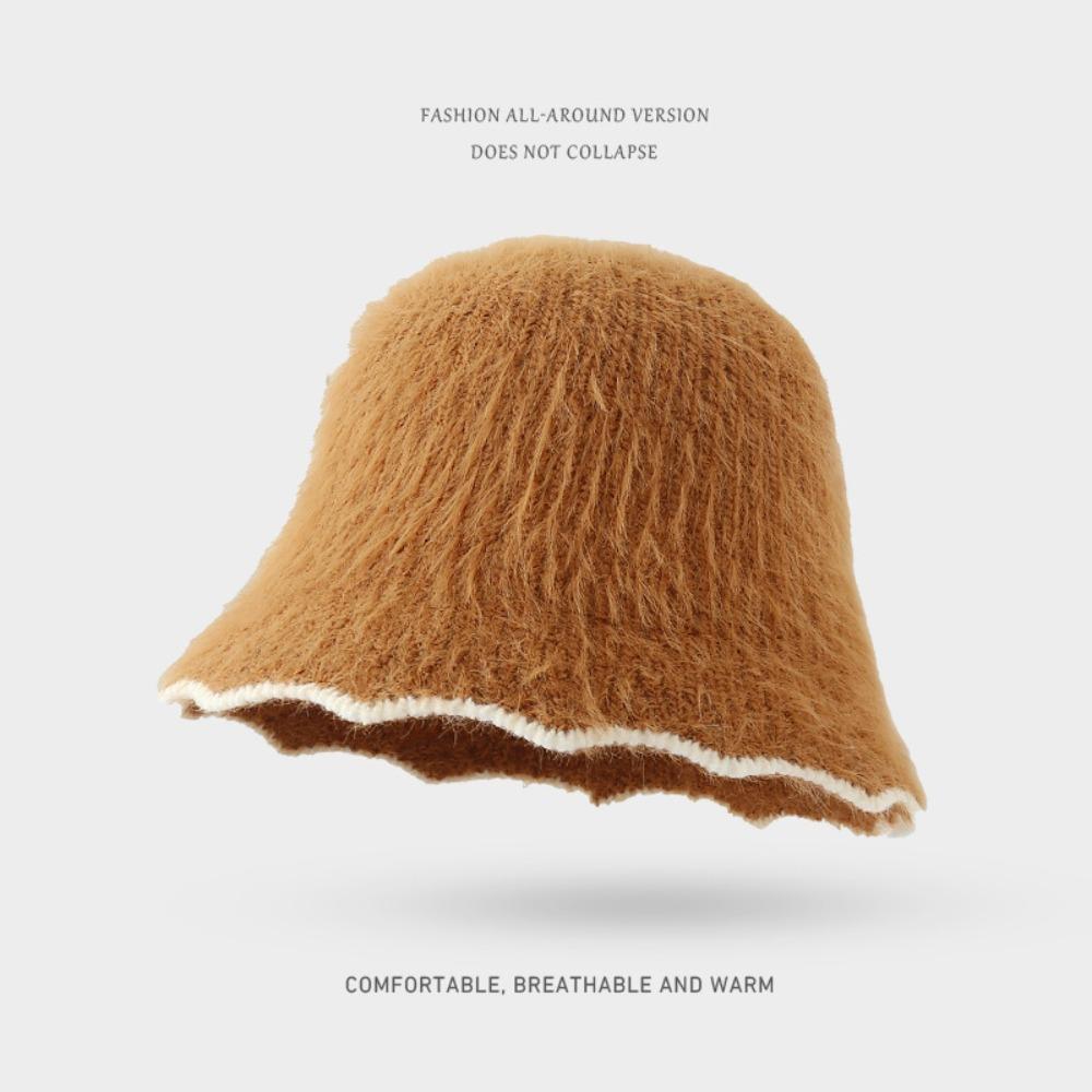 Face Revealing Small Knitted Hat Knitted Basin Hat Sweet Plush Fisherman Hat  Outdoor