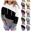 Damen Casual O-Ausschnitt Kontrastfarbe Langarm Top Pullover Sweatshir
