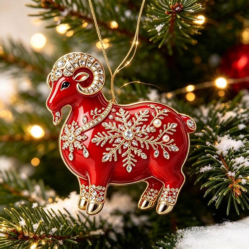 2D Acrylic Chinese Zodiac Goat Ornament Red Gold Color for Christmas Lunar New Year Home Door Hanging Decor Gift