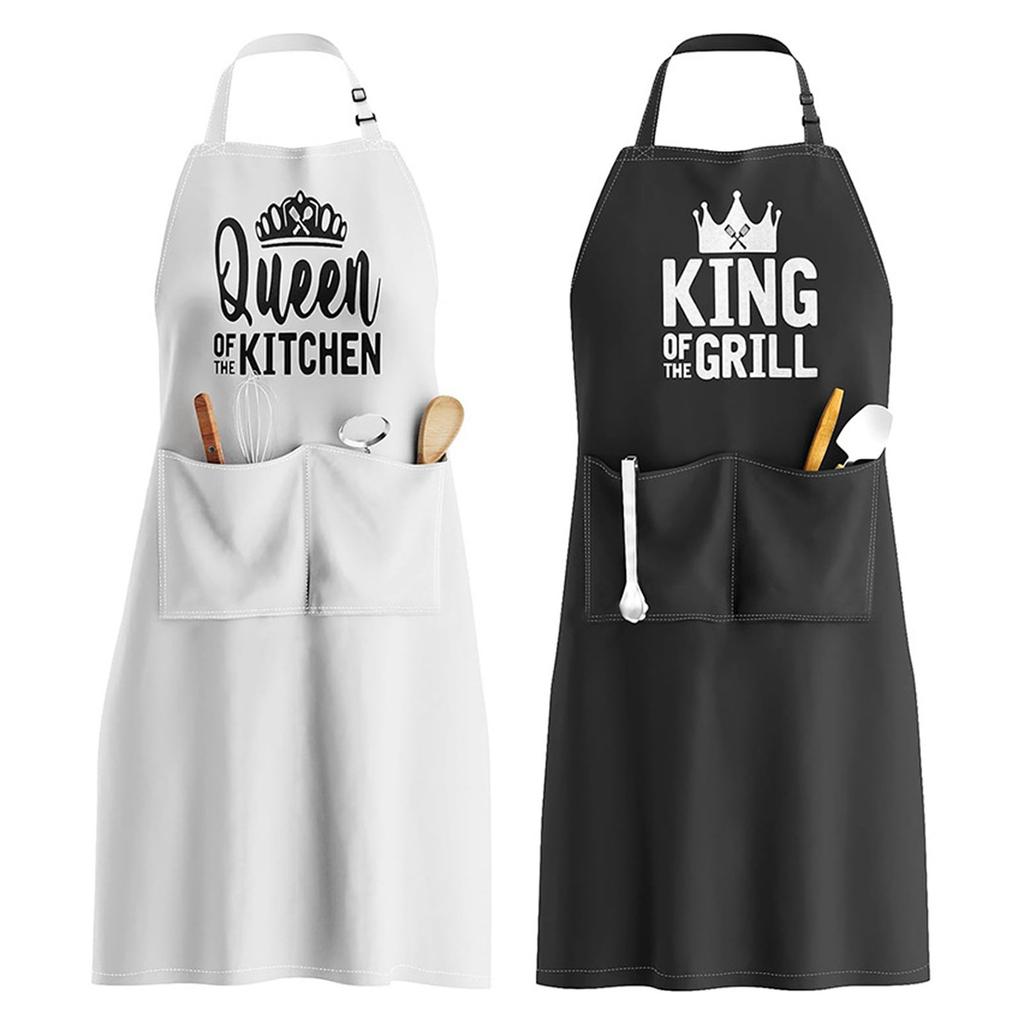 Practical Polyester Apron Adjustable Neckband Design with King Queen Mr Mrs Letter For Holiday Gift And Housewarming