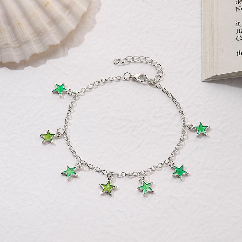 Beach Wind Fluorescent Green Five-Pointed Star Fringed Anklet Exquisite Super Fairy Luminous Gorgeous Anklet Female