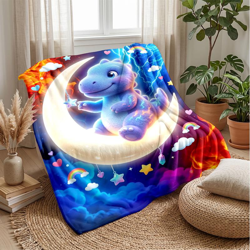 Dinosaur Dreams Crescent Moon blanket Personalized Name Flannel Blanket Soft Cozy Plush Throw for Sofa Bed Lightweight Home Decor