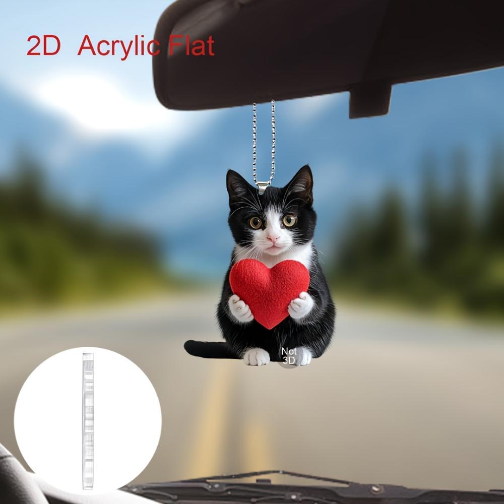2D flacher Autoanhänger Auto hängende Dekoration bezaubernde Acryl Liebeskatze Weihnachtsbaumschmuck-2D schwarz und weiß, perfektes Feiertagsdekorationsgeschenk