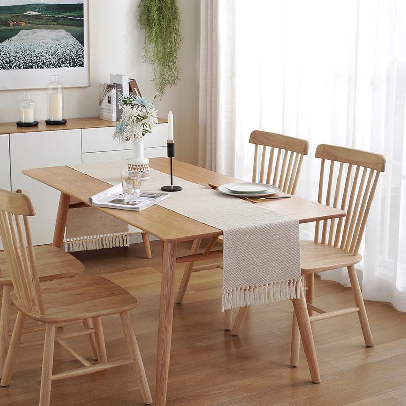 Simple Table Runner Solid Color Handmade Tassled Cotton Linen Table Runner Household Tea Table Flag