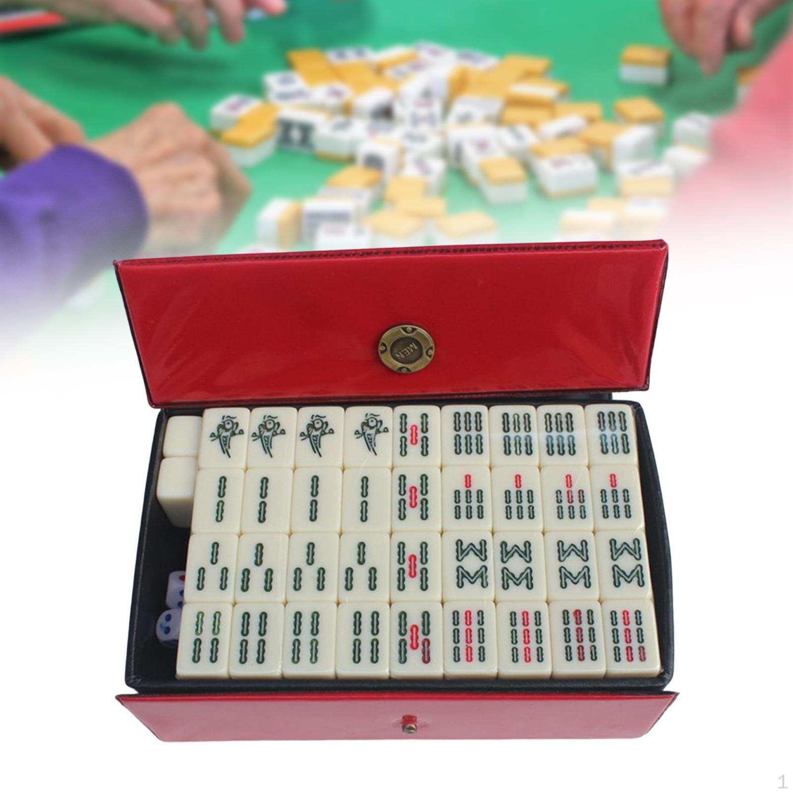 Exquisitely Carved Chinese Mahjong Game Set Board with Carrying Case for Home