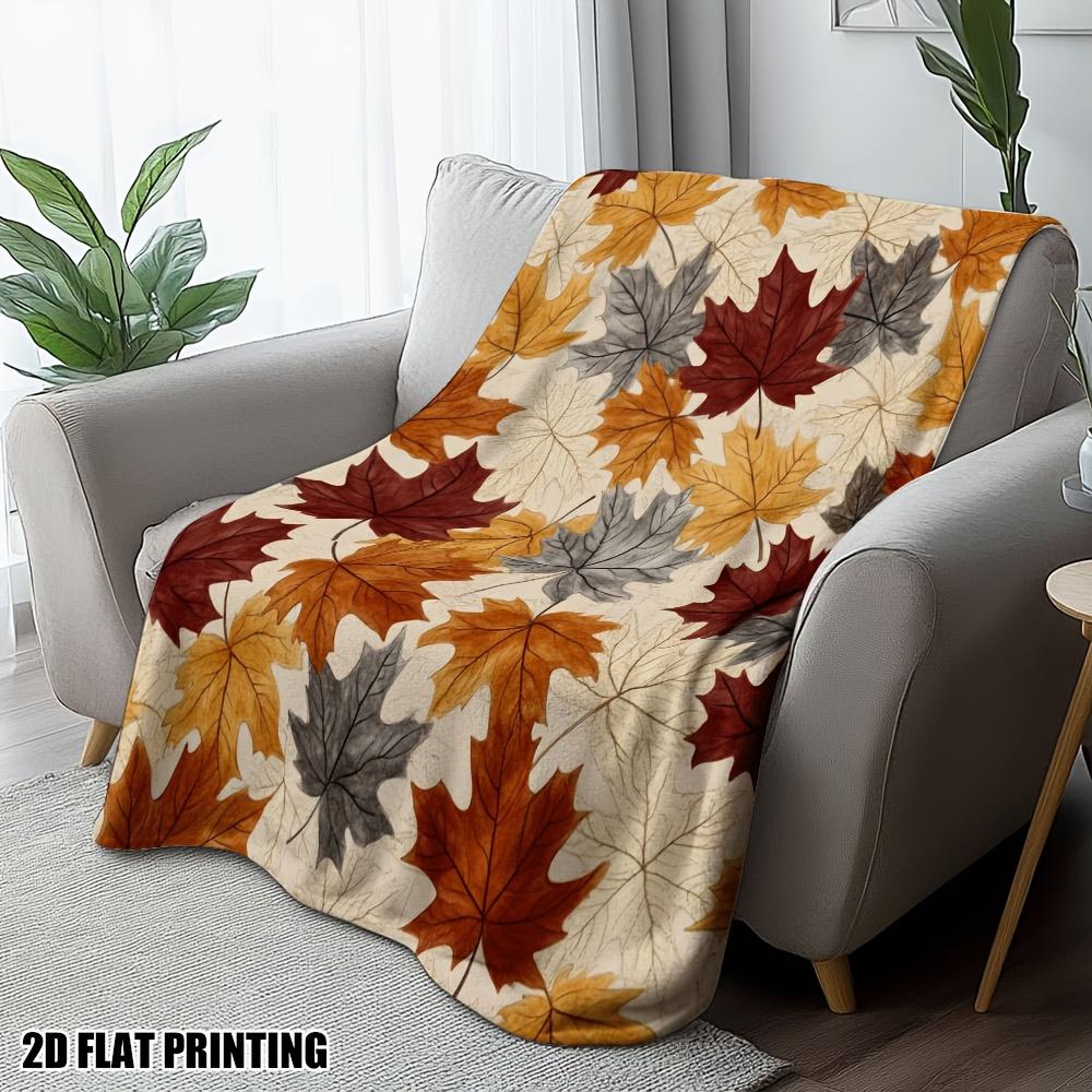 1pc Ultra-Soft Twin Size Autumn Maple Leaf Print Flannel Throw Blanket - Red Orange Yellow Brown Beige Contemporary Bedspread Fo