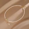 Sweet Natural Freshwater Pearl CZ Zircon Double Butterfly Pendant Necklaces for Women 14K Real Gold Plated Copper Chokers