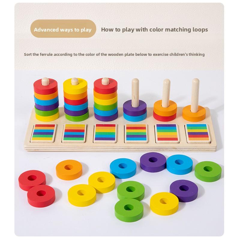 Wooden Color Matching Game Set for Kids Pillar Pairing Toy Hand Eye Coordination Training Memory Improvement