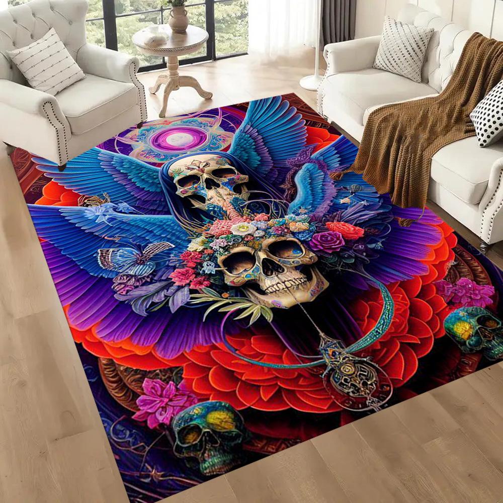 Skull With Headphones And Flames Floor Mats for Living Room, Bedroom and Room Decoration Are Suitable for Gifts.