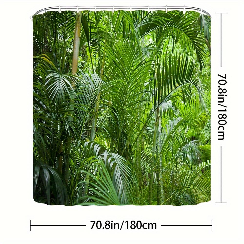 

Тропическая Зеленая Растение Душевая Занавеска - Натуральный Пейзаж Джунглей, Полиэстер, Моющаяся, Включает Крючки для Ванной Комнаты W90XH180cm