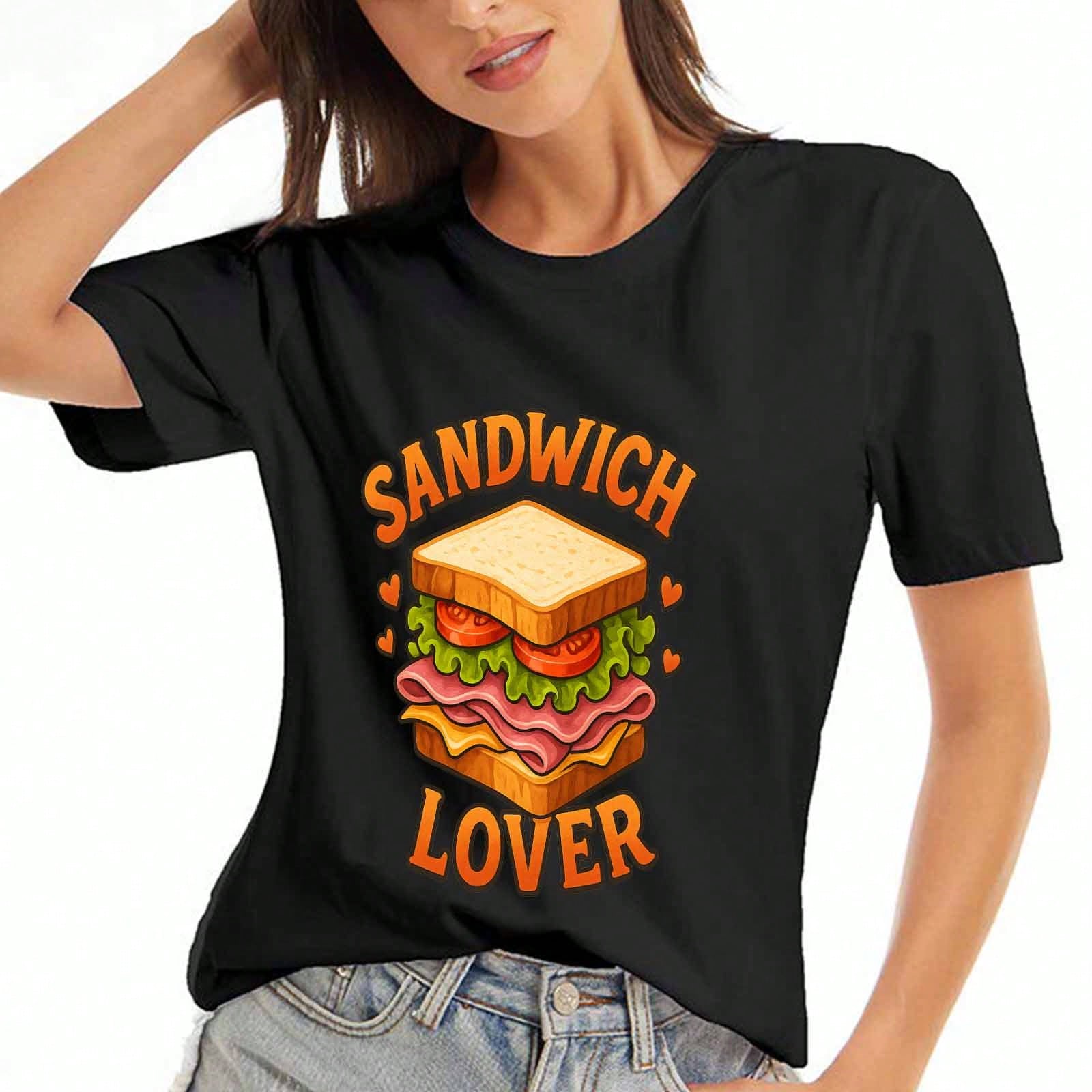 Sandwich Lover Cotton T Shirt, Pure Cotton Highquality Print, Durable, Casual And Fashionable. Perfect For Foodies, Cute Sandwich Graphic Tee For , G S разноцветный