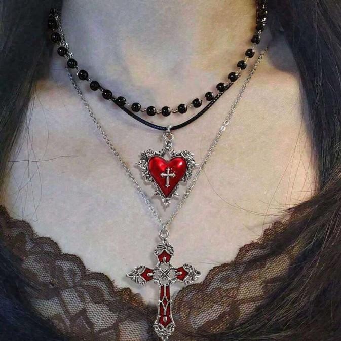 Y2k Gothic Heart Shape Pendant Jewelry Set With Alloy Material For Teens