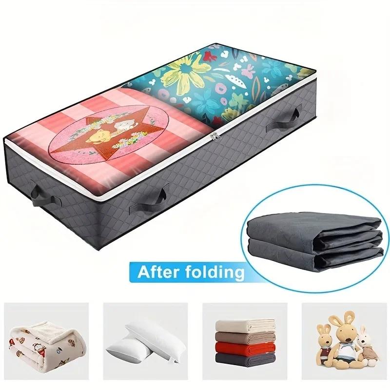 Geantă de depozitare extra mare sub pat - Organizator respirabil pliabil cu mânere pentru haine lenjerie de pat, Soluție pentru economisirea spațiului