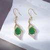 2024 Trendy Green Cat's Eye and Diamond Rhombus Earrings for Women - High-End Luxury Design