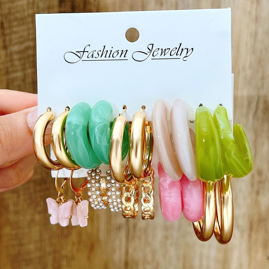 New Gold Color Earrings Set Boho Vintage Colorful Butterfly Acrylic Pearl Hoop Earrings for Women Fashion Jewelry Gifts 2026 New
