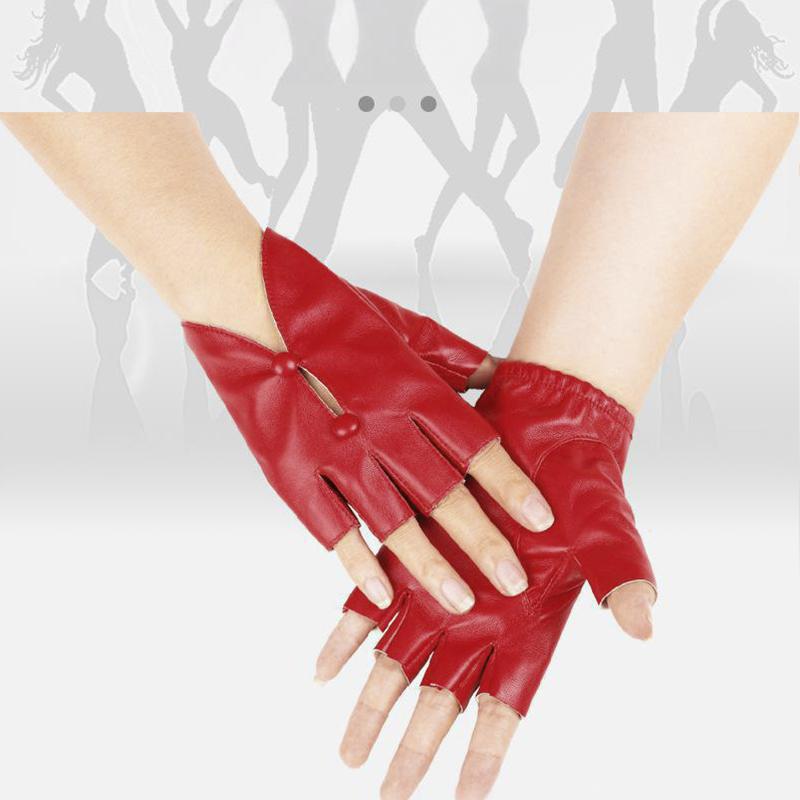 1 Pair Half Finger All-match Dance All-match Gloves Elegant PU Leather Fashionable Performance Light Luxury Art Thin 16x14cm