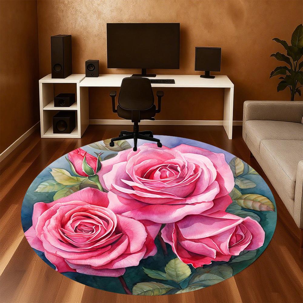 1pc Rose Flower Round Chair mat office Area Rug - Non-Slip, Floor Mat for Office, Bedroom, Ideal home decor gift c0112008