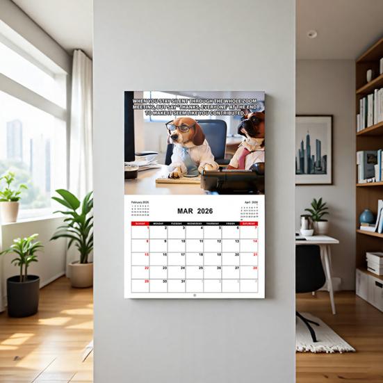 2026 Wall Calendar Funny Desk Dogs Calendar Jan. 2026 - Dec. 2026 12-Month Calendar for Home Office Wall Decor