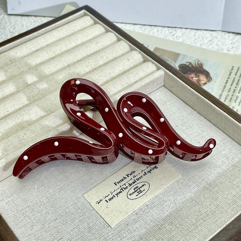Ancola Wine Red Polka Dot Acrylic Claw Hair Clip
