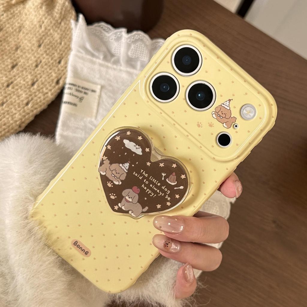Cute Puppy Heart-Shaped Stand Phone Case for iPhone 16, iPhone 17, and iPhone 17 Pro Max
