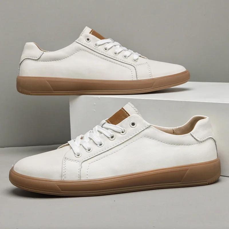 Fashion 2025 Genuine Leather White Sneakers Men Minimalist Retro Skate Shoes with Air Cushion Non-Slip Casual Shoes for Men Daily Wear