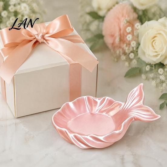 Pearlescent Makeup Tray Fishtail Jewelry Storage Tray, Large Capacity Groove Design, Milky White Vanity 3D Printing Desktop Ornament, for Rings
