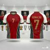 Kinder Unisex Ronaldo #7 Portugal Inspiriert Goldene Unterschrift Grafik Kurzarm Trikot Schnelltrocknend Atmungsaktiv Fußball T-Shirt