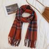 Plaid scarf women's atmosphere warm new dry rose powder autumn and winter white soft fringed shawl scarf