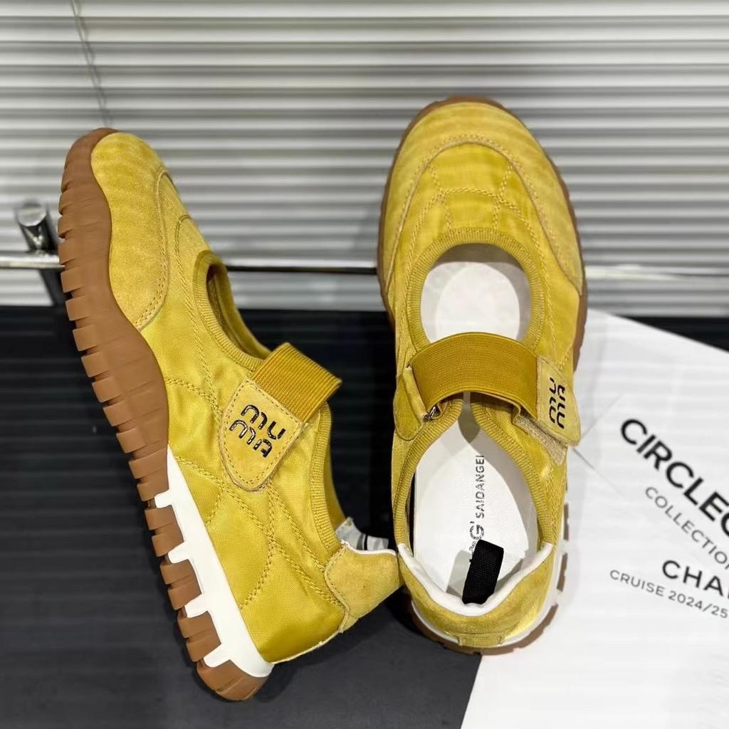 French Yellow Mary Jane Dexun Women's Shoes 2025 Summer New Inner Height Increase Velcro Shallow Canvas Shoes Single Shoes