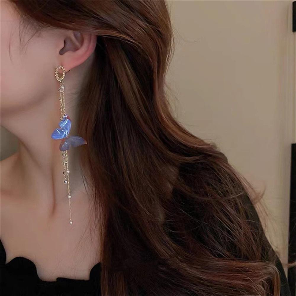 New Luxury Women Zircon Crystal Pearls Long Tassel Butterfly Earrings Stud Dangle Jewelry Gifts