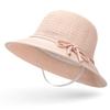Zhen yue qi summer sun hat for women - travel, hollow knit bucket hat, beach windproof rope sun protection visor
