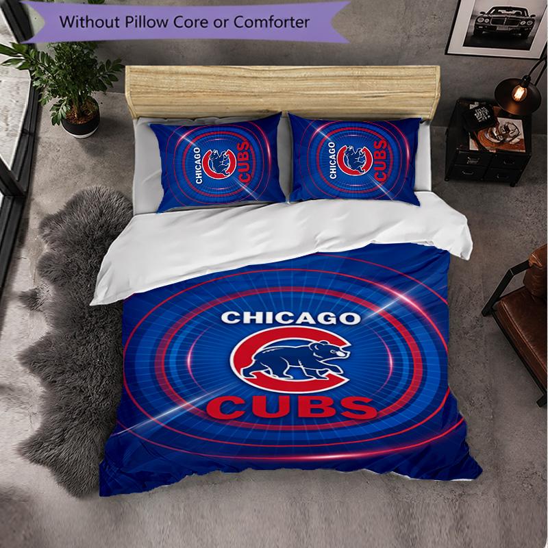 Chicago Cubs Pattern Microfiber 3Pcs Bedding Set Decor Duvet Cover Set For Bedroom Home Use