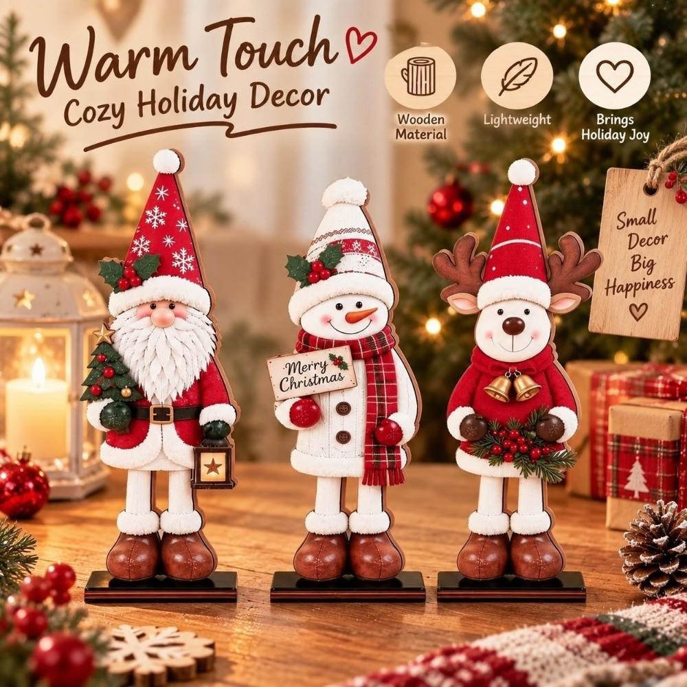 3Pcs Vintage Santa Snowman Reindeer Figurines Set Christmas Table Plaques  Festive Atmosphere