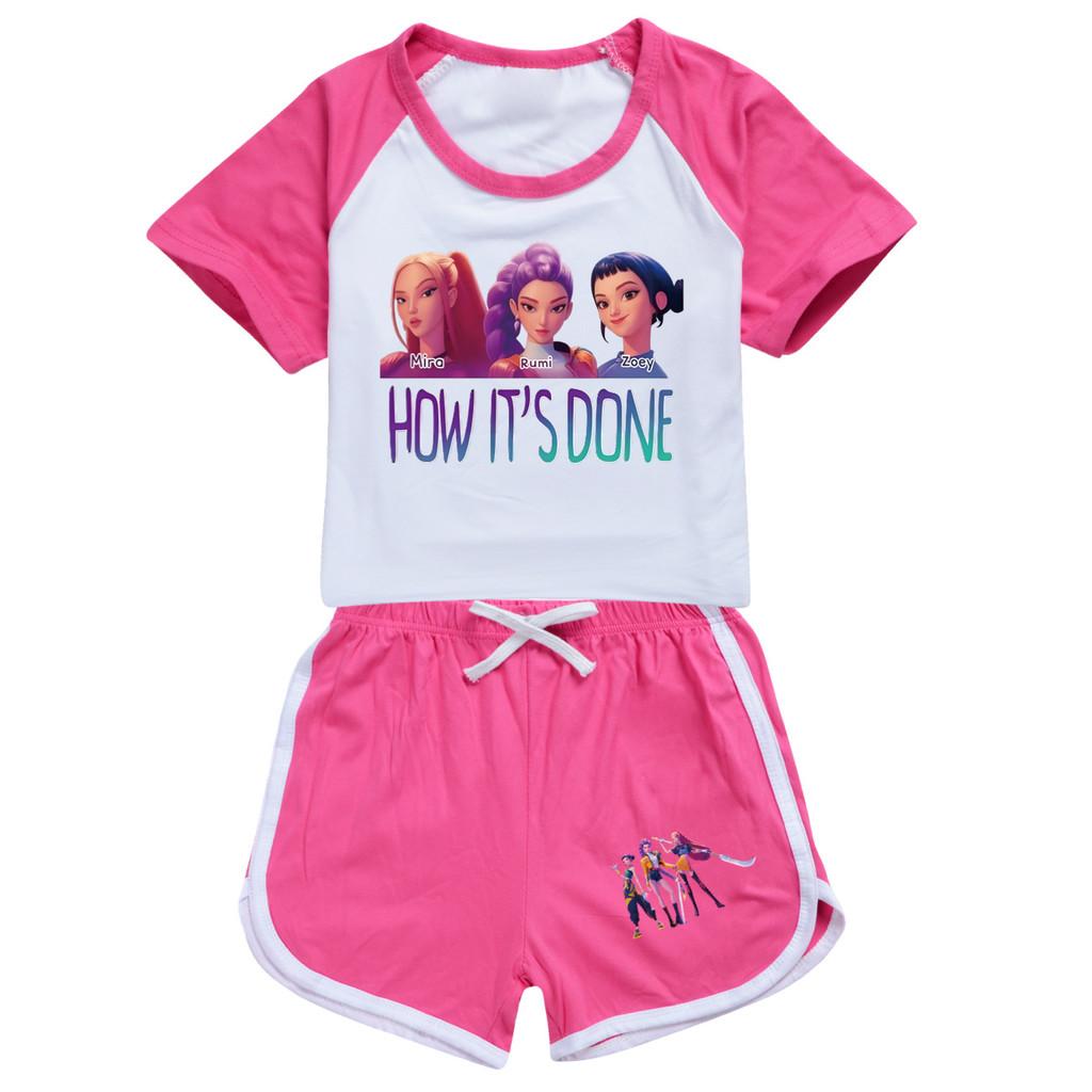 4907 Kids Girls POP Rumi Zoey Mira Print T-shirt Shorts Sport Tracksuit Clothes Set