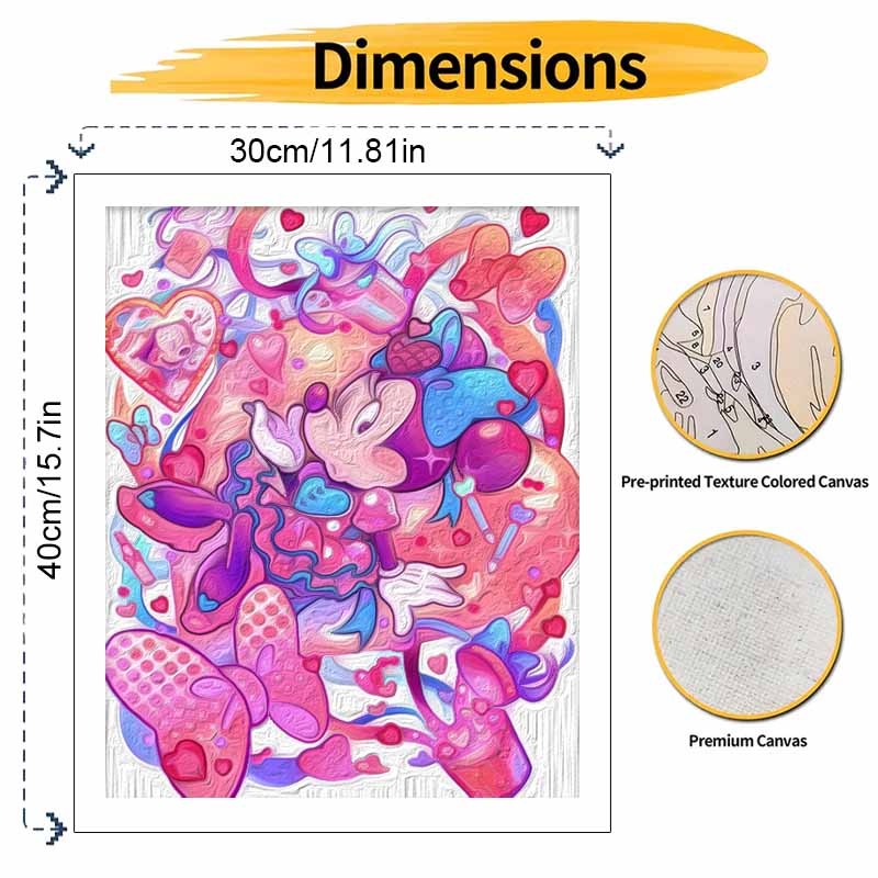 Disney Digital Oil Painting Minnie Mouse Romantic Heart Pink Aesthetic Painting Art Handmade Diy Gift Home Decoration