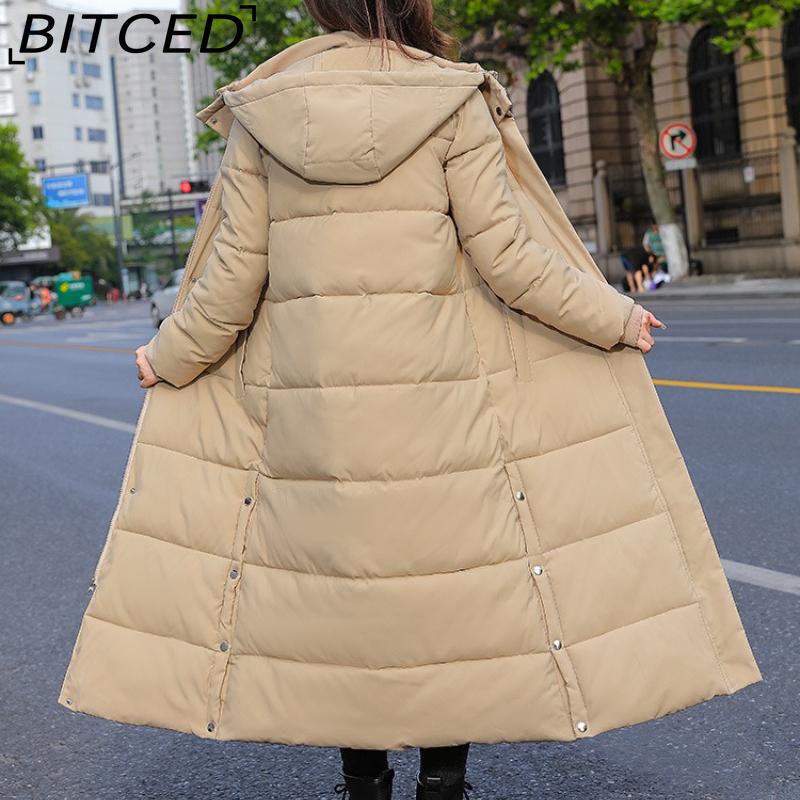 BITCED Winter Cotton Coat for Women - Extended Length, Knee-Length, Slim Fit, Bestie Style, Warm and Thickened Mid-Length Quilted Jacket
