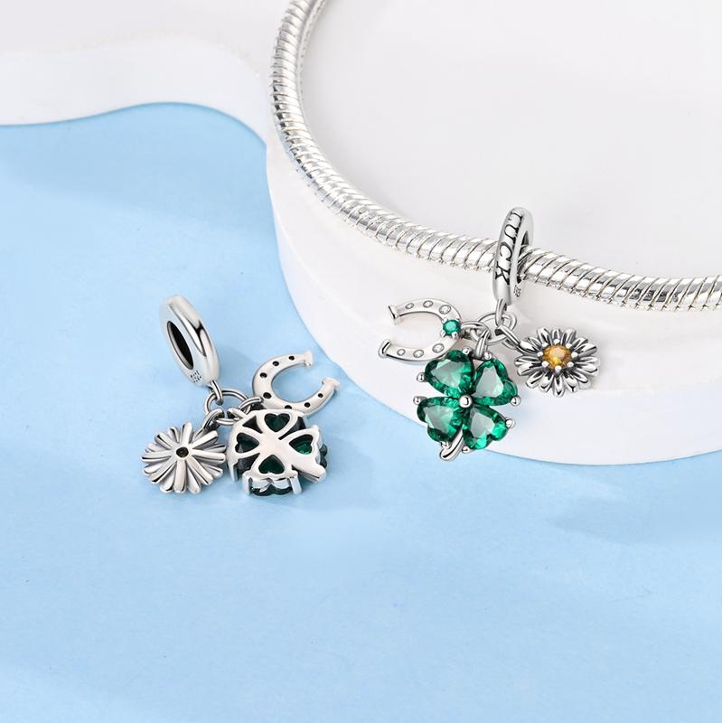 Charm Genuine Copper Green Lucky Pendants Four-Leaf Clover Bead Fits Bracelets Women Jewellery Do-It-Yourself Gifts Accessory