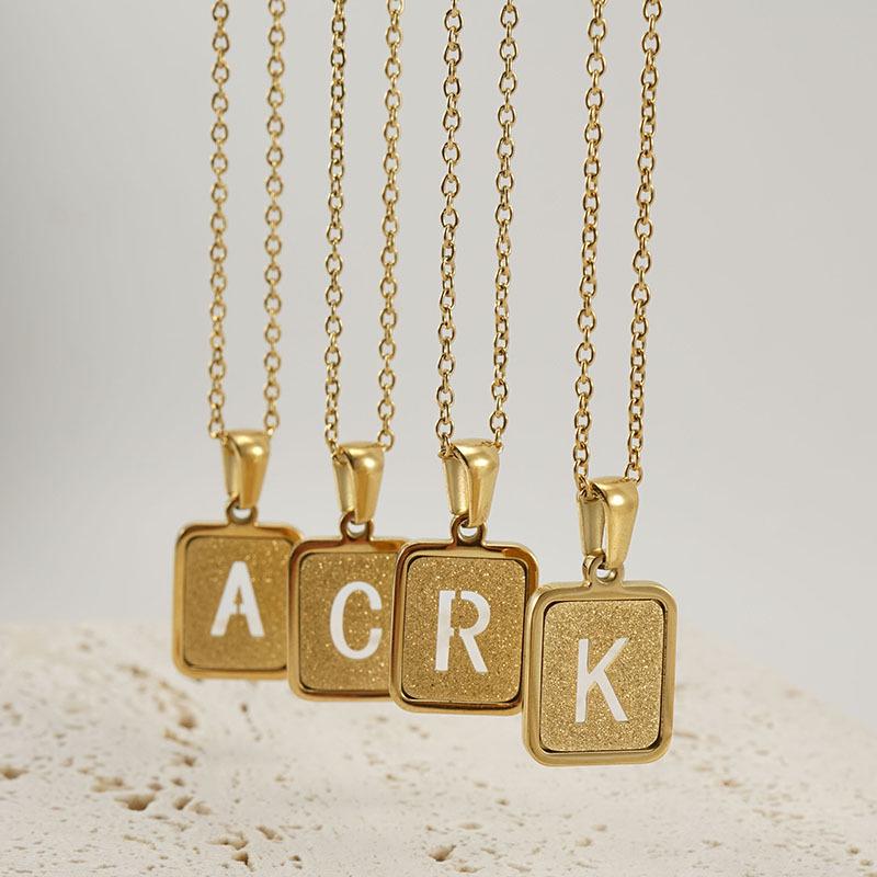 26-Letter Gold Sand Pendant Necklace for Women: Summer Collection, European/American Style, Titanium Steel, and 18K Stainless Steel Clavicle Chain.