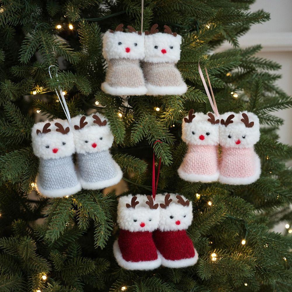 Colorful Fabric Christmas Boot Pendant Knitted Texture Cozy Texture Knitted Shoes Ornament Mini Size Soft Material