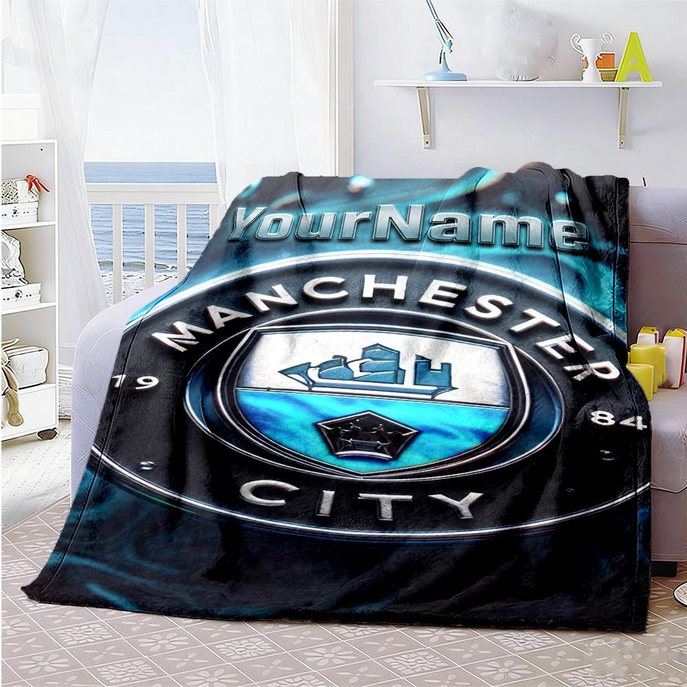 Manchester City Customize Text Blanket Gift Customizable Blanket Ultra-Soft Great for Chair Living Room Office Chair Couch All-Season Use