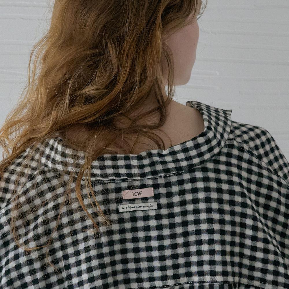 Elssibeui Gauze Gingham Check Shirts_Black