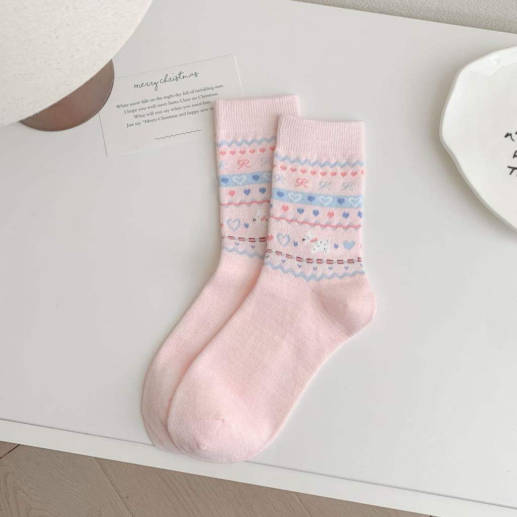 Socks Women'S Mid-Tube Socks Cute Bow Pile Socks Polka Dot Dog Vintage Light Gray Women'S Socks