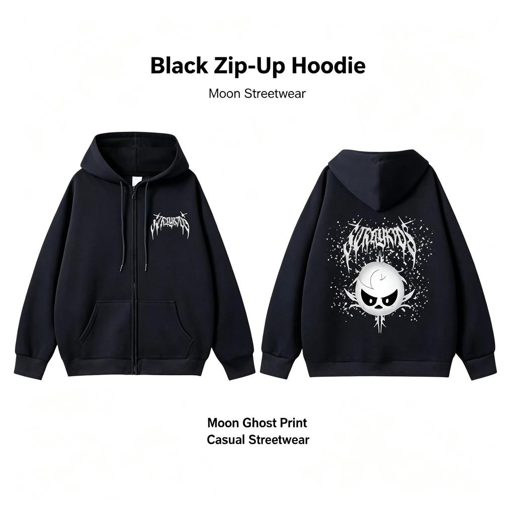 Zip Up Hooded Sweatshirt, Front & Back Printed Long Sleeve Fleece Lined Hoodie for Women Casual Daily Wear