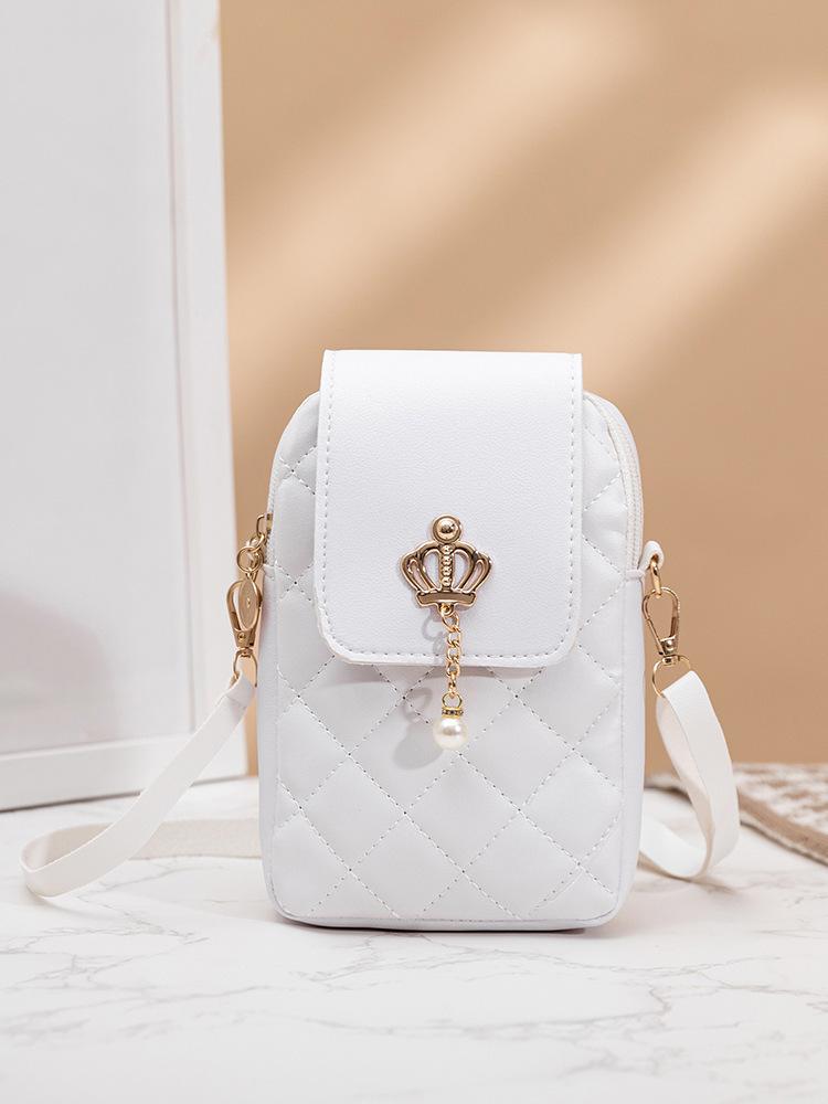 2025 New Pearl Pendant Bag, Rhombus Vertical Mobile Phone Bag, Fashion Hundred Towers Women's Bag, Rhombus Embroidered Messenger Bag
