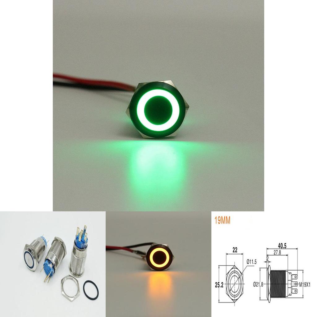 Waterproof 19mm 12v Car Dash Metal Momentary Engine Push Button Led