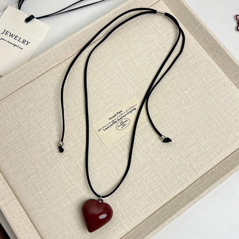

Korean Blogger Style Heart Pendant Necklace - Women s Adjustable Long Leather Cord Sweater Chain