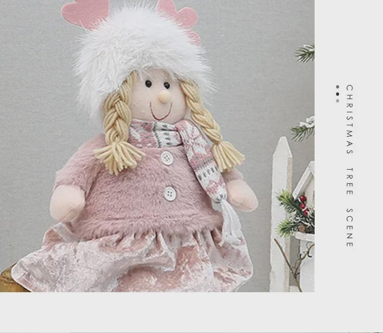 Růžový vánoční látkový panáček s parohy - Stojící ozdoba pro chlapce nebo dívku