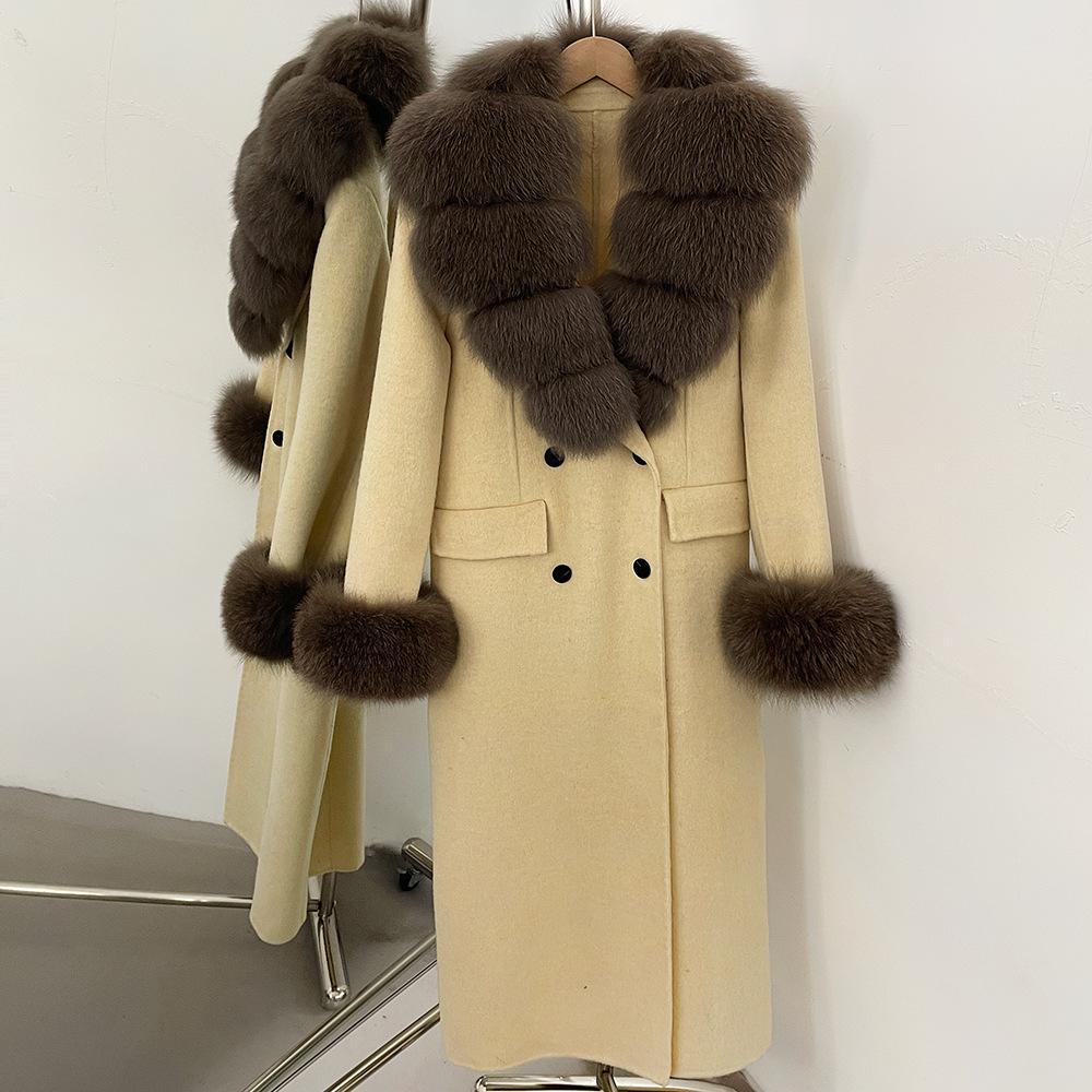 Atmosphere Detachable natural real fox fur collar wool coat women's new winter warm woolen coat