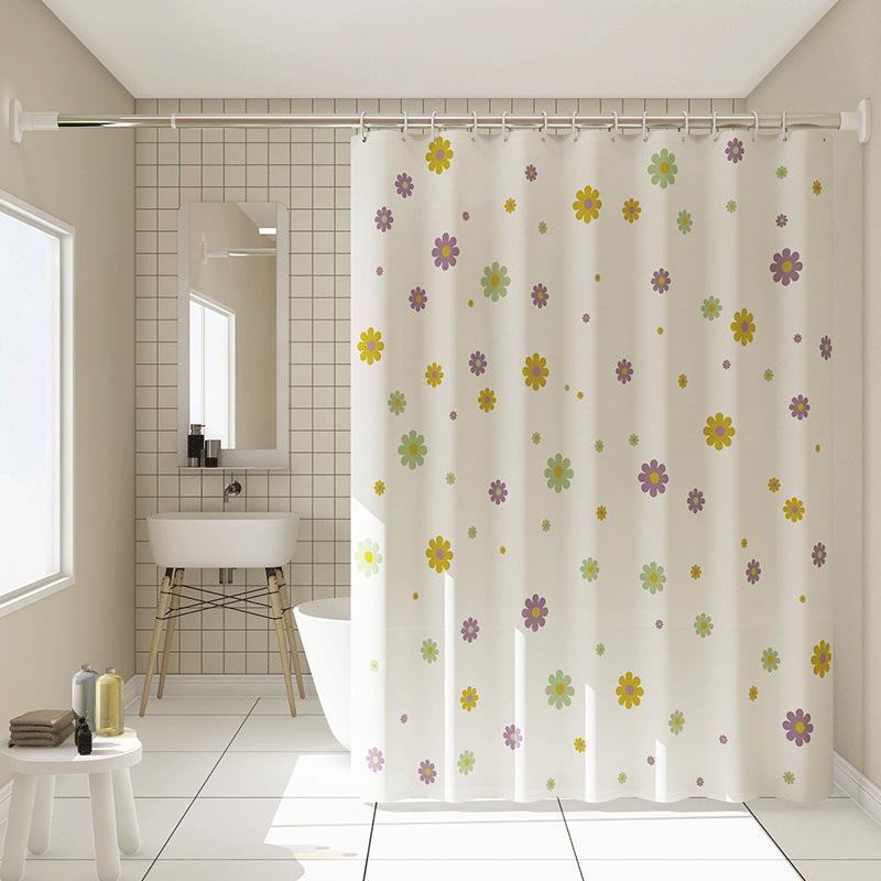 Bathroom Thickened Curtain Cloth MildewProof Waterproof Shower Curtain Set Free Punching Bathroom Partition Curtain Door Curtain Window
