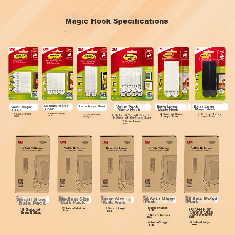 3M Highman Invisible Magic Hook Large Size, Office Supplies, Creative Photo Wall, No-Drill Wall-Mounted, No Wall Damage (Large Size)